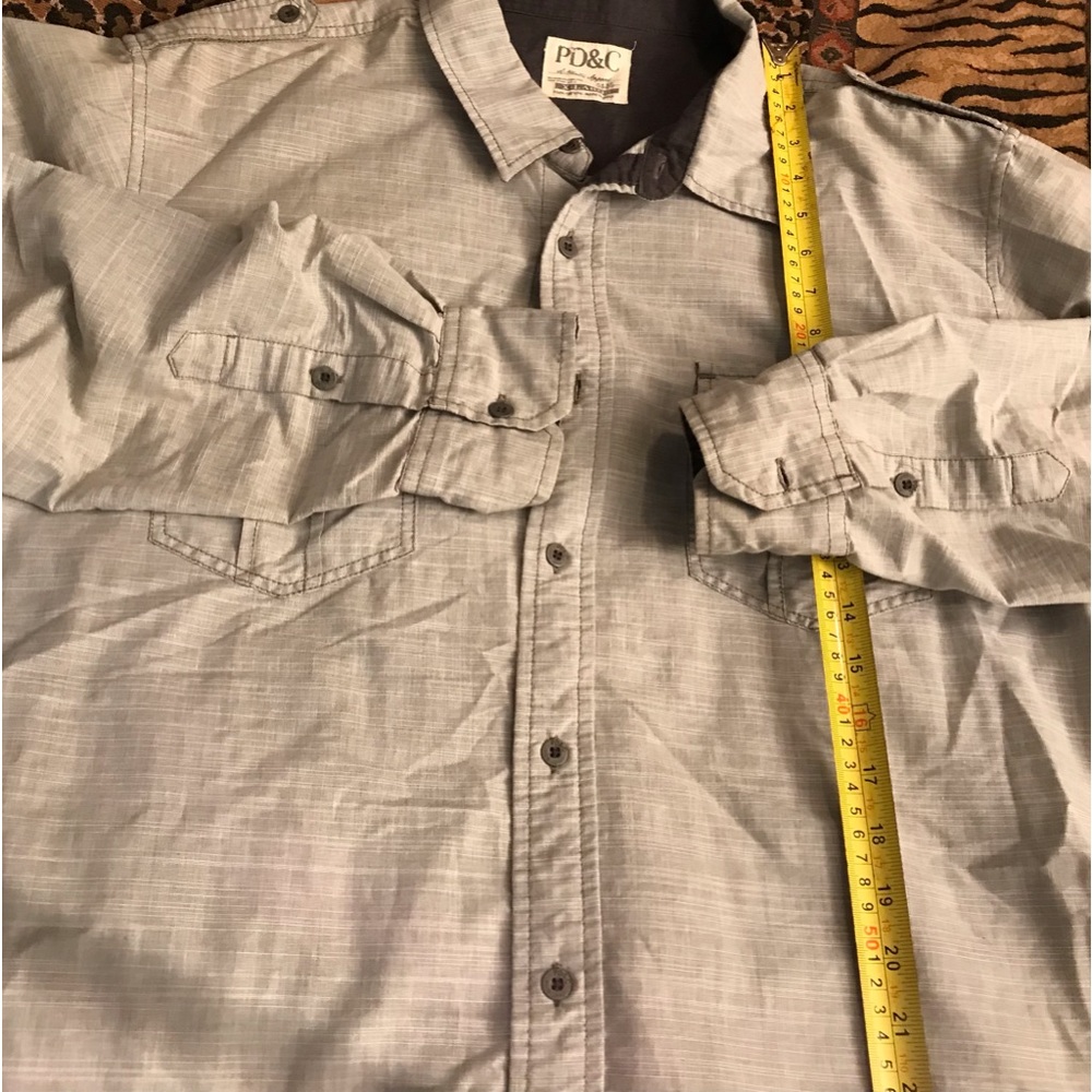 PD & C silver/gray casual mens button front shirt roll tabs sleeve